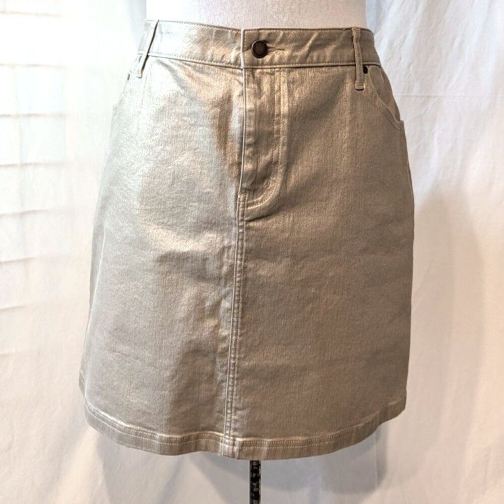 Boden Gold Metallic Denim Mini Skirt, size 12